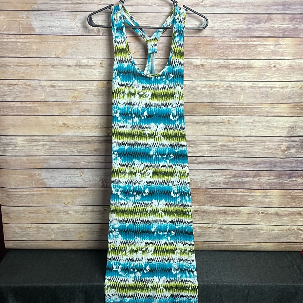 Cotton Candy Blue/Green/Yellow Floral Design Dress